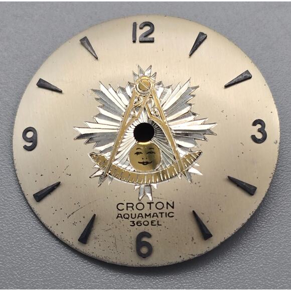 Masonic Croton 26.45mm Vintage Watch Dial Aquamatic Mens silver New Old Stock - Picture 1 of 2
